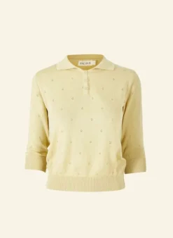 Outlet Aila Knitted Cotton Top - Yellow Tea Towels