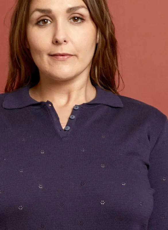 Sale Aila Knitted Cotton Top - Navy Tea Towels