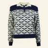 Store Aila Knitted Top - Navy Jacquard Eagle Tea Towels