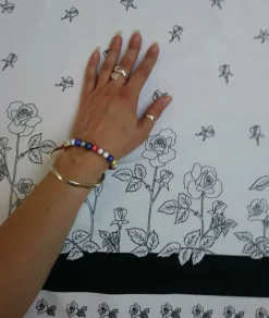 Discount Black and White Roses Fabric - Cotton Twill Tea Towels | Fabric By The Metre
