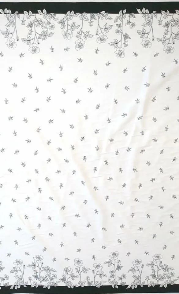 Discount Black and White Roses Fabric - Cotton Twill Tea Towels | Fabric By The Metre