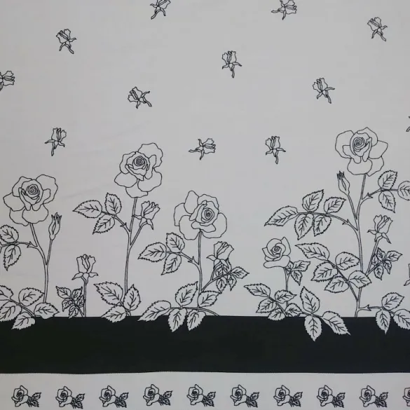 Discount Black and White Roses Fabric - Cotton Twill Tea Towels | Fabric By The Metre