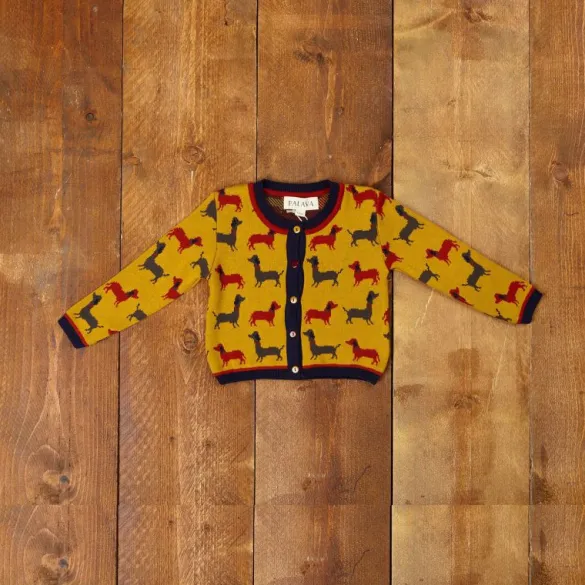 Best Sale Children's Cardigan - Mustard Sausage Dog Kids Children's Knitwear | Tea Towels