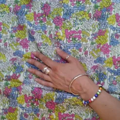 New Cream Flower Garden Fabric - Cotton Sateen Tea Towels | Fabric By The Metre
