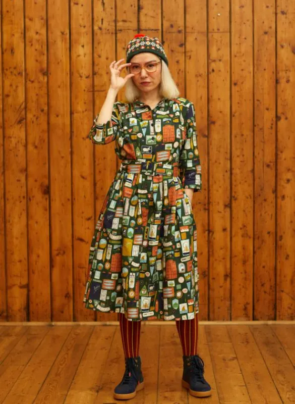 Flash Sale Cynthia - Dark Green Badges Dress Women Dresses | Tea Towels