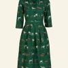 Clearance Cynthia Dress - Green Porcelain Dogs Women Dresses | Tea Towels