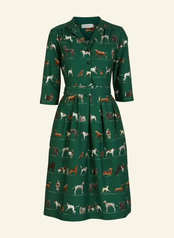 Clearance Cynthia Dress - Green Porcelain Dogs Women Dresses | Tea Towels