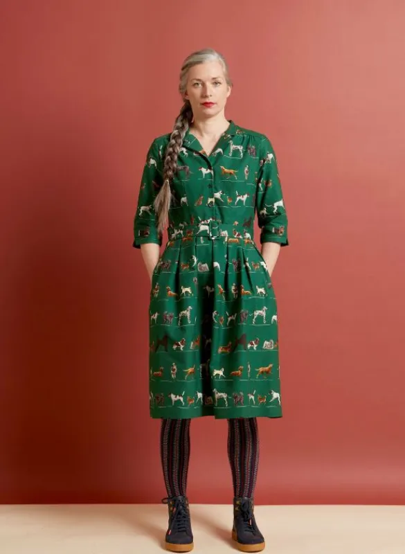 Clearance Cynthia Dress - Green Porcelain Dogs Women Dresses | Tea Towels