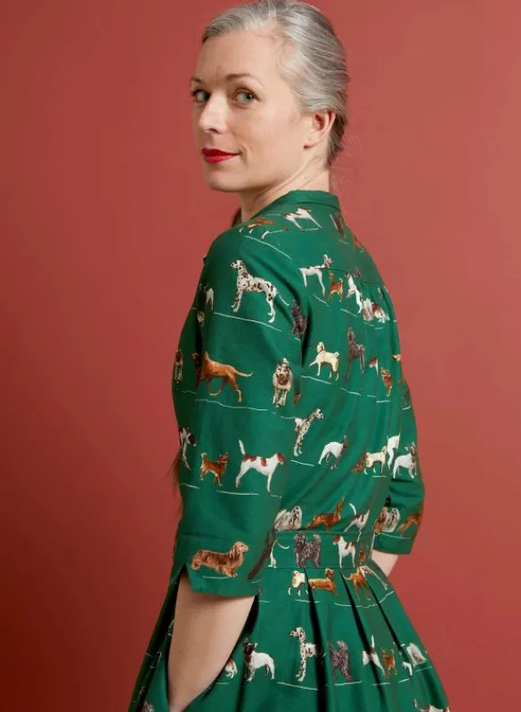 Clearance Cynthia Dress - Green Porcelain Dogs Women Dresses | Tea Towels