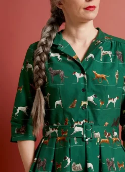 Clearance Cynthia Dress - Green Porcelain Dogs Women Dresses | Tea Towels