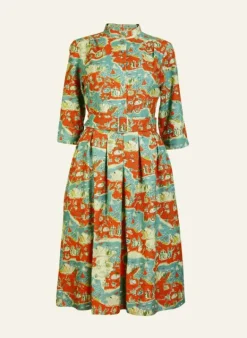 Fashion Cynthia Dress - Mandarin Treasure Map Women Dresses | Tea Towels