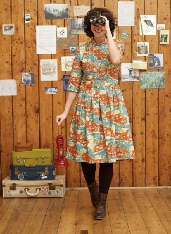 Fashion Cynthia Dress - Mandarin Treasure Map Women Dresses | Tea Towels