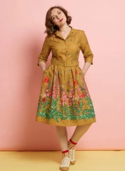 Flash Sale Cynthia Dress - Mustard Wildflowers Women Dresses | Tea Towels