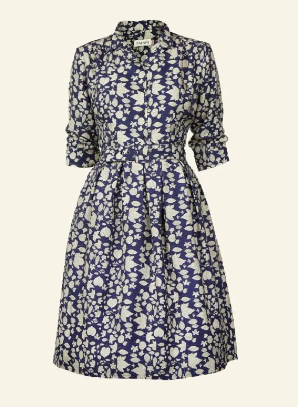 Flash Sale Cynthia Dress - Navy Autumn Leaves Women Dresses | Tea Towels