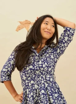Flash Sale Cynthia Dress - Navy Autumn Leaves Women Dresses | Tea Towels