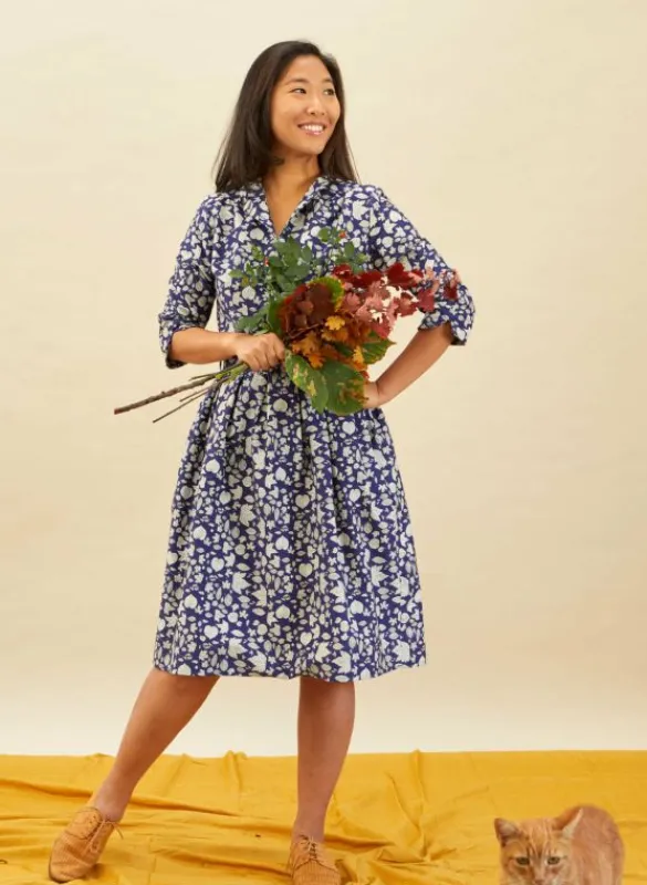 Flash Sale Cynthia Dress - Navy Autumn Leaves Women Dresses | Tea Towels