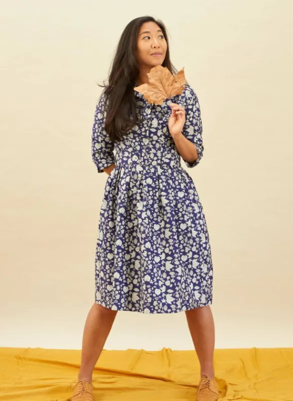 Flash Sale Cynthia Dress - Navy Autumn Leaves Women Dresses | Tea Towels