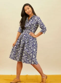 Flash Sale Cynthia Dress - Navy Autumn Leaves Women Dresses | Tea Towels
