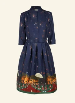 Clearance Cynthia Dress - Navy Edinburgh Castle Women Dresses | Tea Towels
