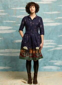 Clearance Cynthia Dress - Navy Edinburgh Castle Women Dresses | Tea Towels