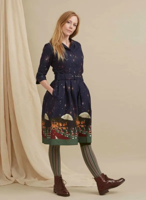 Clearance Cynthia Dress - Navy Edinburgh Castle Women Dresses | Tea Towels