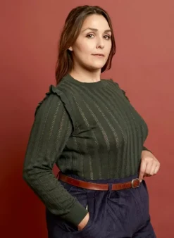 Cheap Diana - Forest Green Ruffle Knitted Top Women Tops & Blouses | Tea Towels