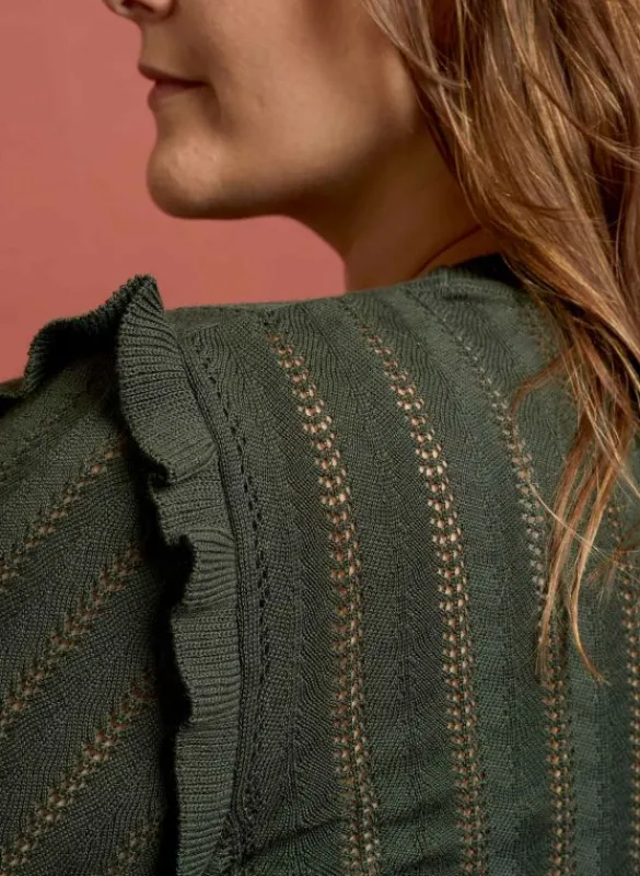 Cheap Diana - Forest Green Ruffle Knitted Top Women Tops & Blouses | Tea Towels