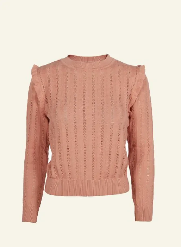 Discount Diana Knitted Cotton Top - Pink Ruffle Women Tops & Blouses | Tea Towels