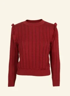 Online Diana Knitted Cotton Top - Red Ruffle Women Tops & Blouses | Tea Towels