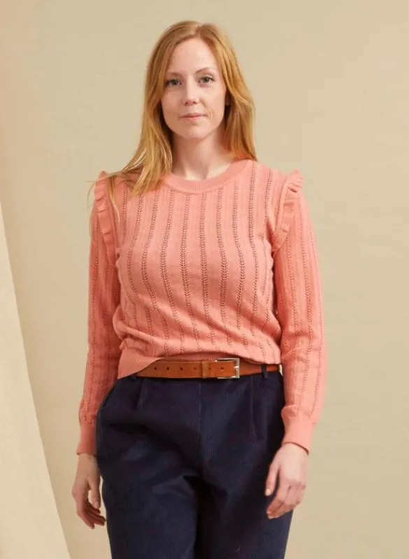 Discount Diana Knitted Cotton Top - Pink Ruffle Women Tops & Blouses | Tea Towels