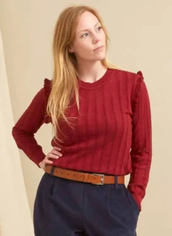 Online Diana Knitted Cotton Top - Red Ruffle Women Tops & Blouses | Tea Towels