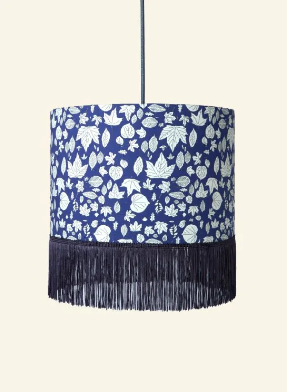 Discount Drum Fringe Lampshade - Navy Autumn Leaves Tea Towels | Lampshades