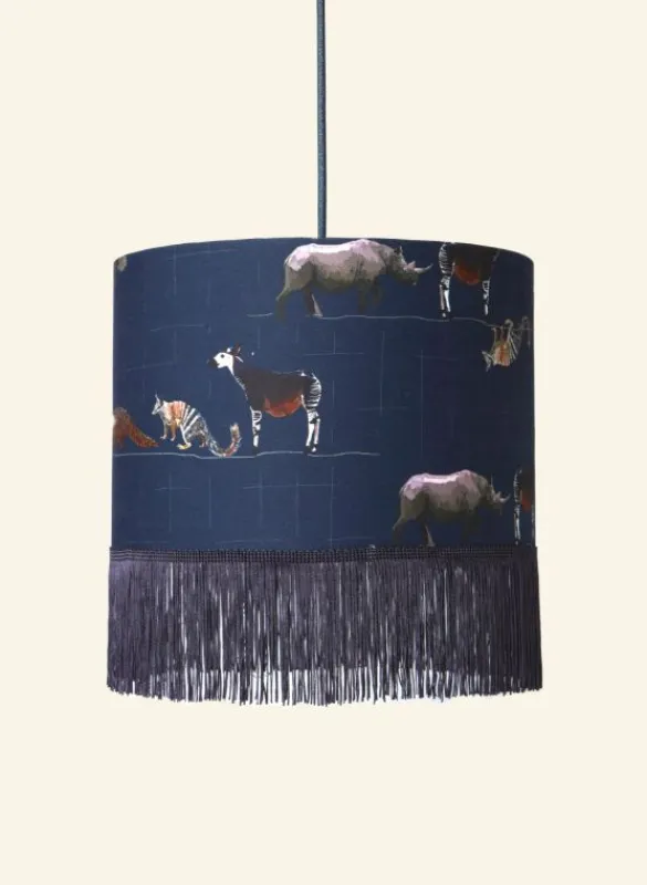 Online Drum Fringe Lampshade - Navy Endangered Animals Tea Towels | Lampshades