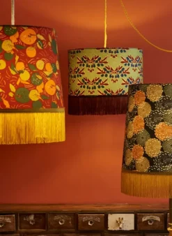 Discount Drum Fringe Lampshade - Navy Autumn Leaves Tea Towels | Lampshades