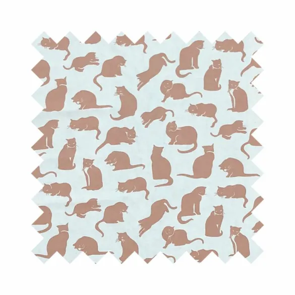 Discount Ecru Small Cat Print Fabric - Cotton Tea Towels | Fabric By The Metre