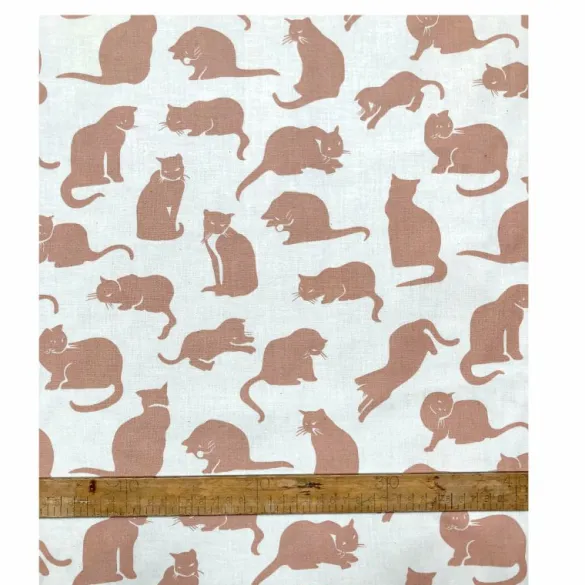 Discount Ecru Small Cat Print Fabric - Cotton Tea Towels | Fabric By The Metre