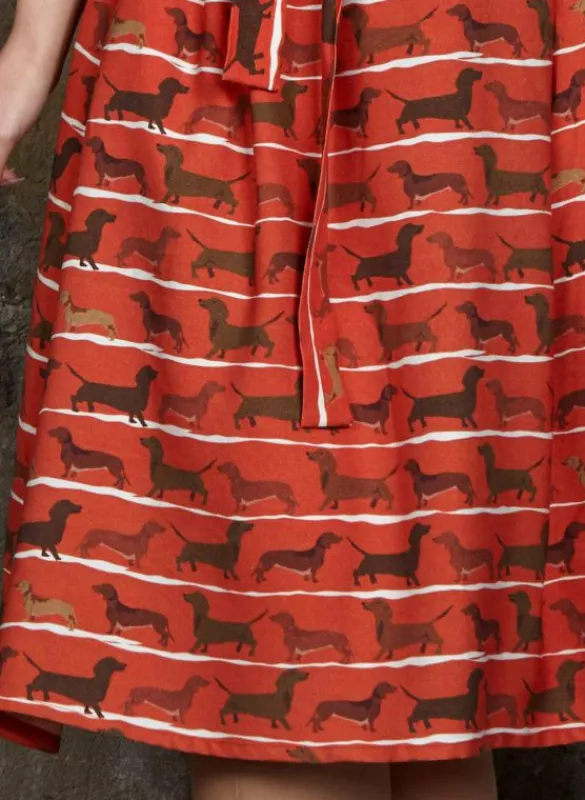Store Elsie Dress - Rust Sausage Dog Women Dresses | Tea Towels