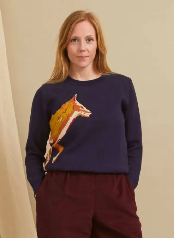 Discount Esther Long - Navy Fox Jumper Women Knitwear | Tea Towels