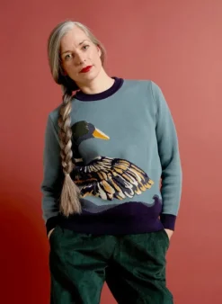Shop Esther Long Knitted Jumper - Mineral Blue Duck Women Knitwear | Tea Towels