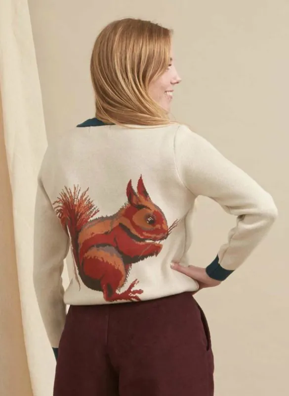 Outlet Esther Long Knitted Jumper - Cream Squirrel Women Knitwear | Tea Towels