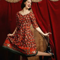 New Evelyn Dress - Rust Cabaret Women Dresses | Tea Towels