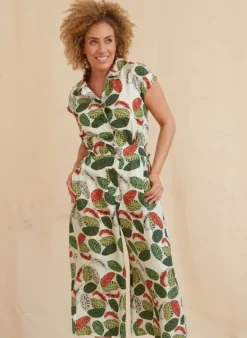 Fashion Francesca - Tencel Cream Zebra Leaf Jumpsuit Women Jumpsuits & Dungarees | Tea Towels