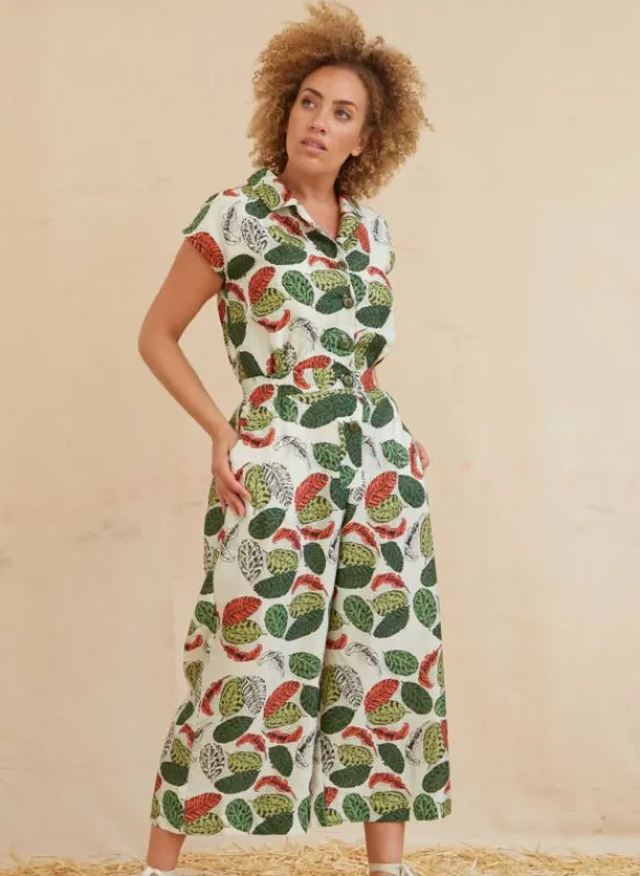 Fashion Francesca - Tencel Cream Zebra Leaf Jumpsuit Women Jumpsuits & Dungarees | Tea Towels