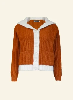 Shop Heritage - 100% British Wool Cardigan - Corvette Rust Women Knitwear | Wool Knitwear