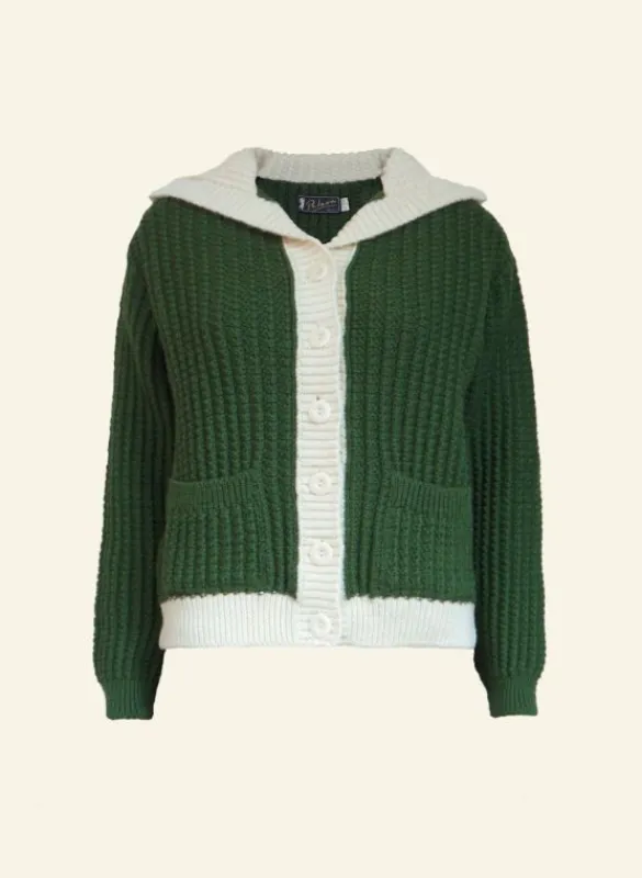 Online Heritage - 100% British Wool Cardigan - Corvette Green Cardigan Women Knitwear | Wool Knitwear