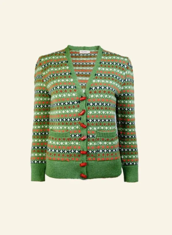 Cheap Heritage - 100% British Wool Cardigan - Popcorn Green Women Knitwear | Wool Knitwear