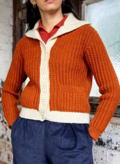 Shop Heritage - 100% British Wool Cardigan - Corvette Rust Women Knitwear | Wool Knitwear