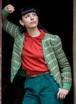 Cheap Heritage - 100% British Wool Cardigan - Popcorn Green Women Knitwear | Wool Knitwear