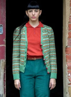 Cheap Heritage - 100% British Wool Cardigan - Popcorn Green Women Knitwear | Wool Knitwear