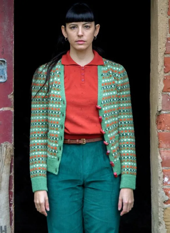 Cheap Heritage - 100% British Wool Cardigan - Popcorn Green Women Knitwear | Wool Knitwear
